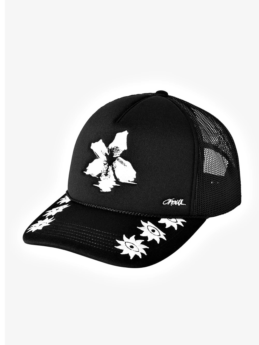 O'Neill Tropic melt Flower Trucker Cap Floral Hat Black & White new with tags